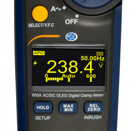 Ampèremètre digital PCE-OCM10 mesure les courant alternatifs et continus jusqu'à 600A - Ecran OLED - PCE Instruments