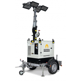 Tour d'éclairage tractable AURORA ALPHA K-L-4X320-F - 4 LED 320W 5000 m², GE Kolher Diesel 1500 rpm, H 8.5m levage manuel - SMGW