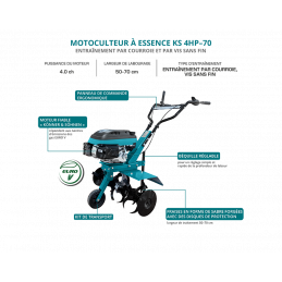 Motorcyclist gasoline KS 4HP-70 - 5 CV - Labour width 50/70 cm / depth ≤ 27 cm - Könner & Shönen