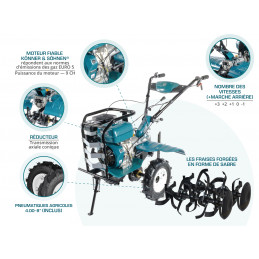 Motoculteur essence KS 9HP-1050G-3 (400) - 9 CV - Labourage largeur ≤ 134 cm / profondeur ≤ 35 cm - Könner & Shönen