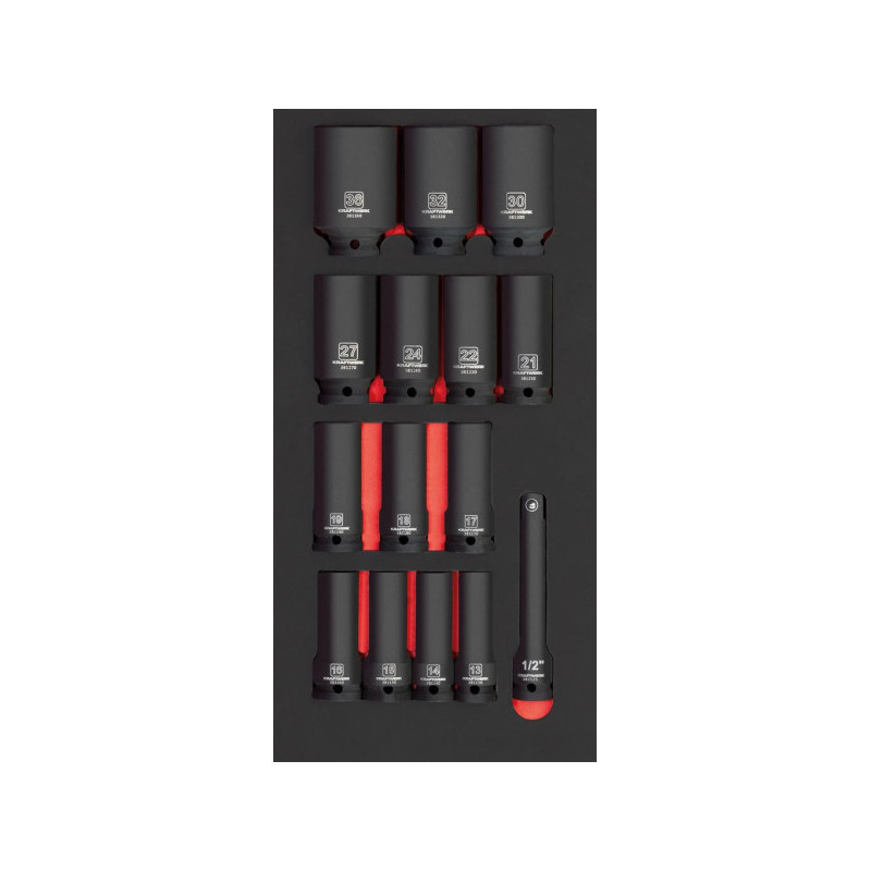 Set 1/2" long inlay shock sockets 20x40 with 15 tools - KRAFTWERK