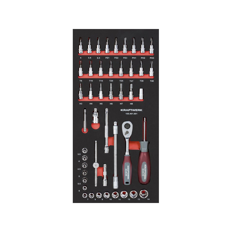 Set 1/4" inlay sockets 20x40 with 46 tools - KRAFTWERK