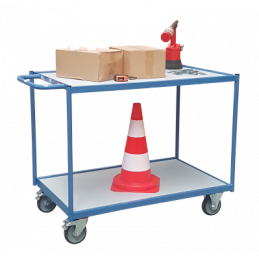 Trolley with 2 wooden trays, single horizontal handle, 1000 x 600 mm, CU 250 kg - FIMM