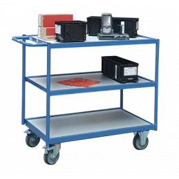 Trolley with 3 wooden shelves, single horizontal handle, 850 x 500 mm, CU 250 kg - FIMM
