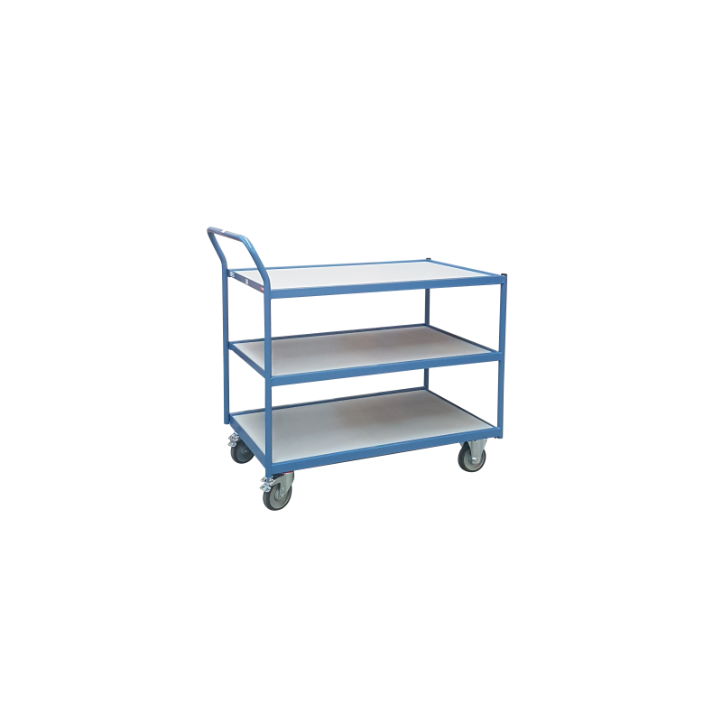 Trolley with 3 wooden shelves, single vertical handle, 1000 x 600 mm, CU 250 kg - FIMM