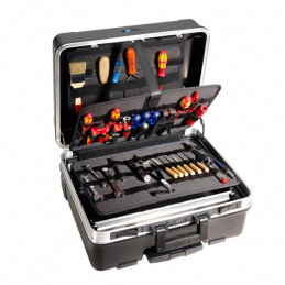 Valise GO - Mallette à outils robuste ABS avec roulettes et poignée télescopique - sans outils - Version élastique - B&W