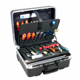 Valise GO - Mallette à outils robuste ABS avec roulettes et poignée télescopique - sans outils - Version poche - B&W