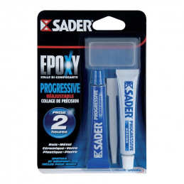 Colle époxy Sader prise progressive, kit de 2 tubes de 15 ml - SADER