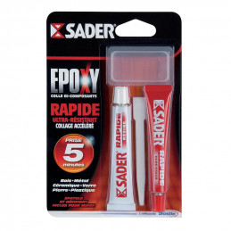 Colle époxy Sader rapide, kit de 2 tubes de 15 ml - SADER
