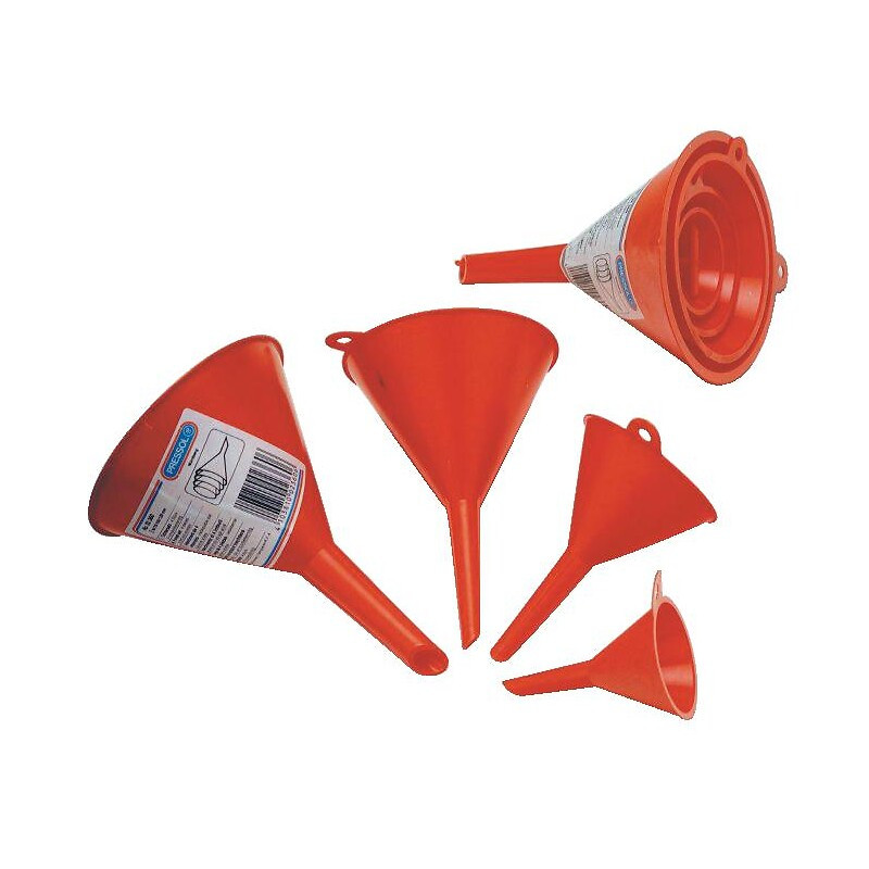 Set of 4 funnels made of orange polyethylene, diam 50, 75, 100, 120mm - PRESSOL