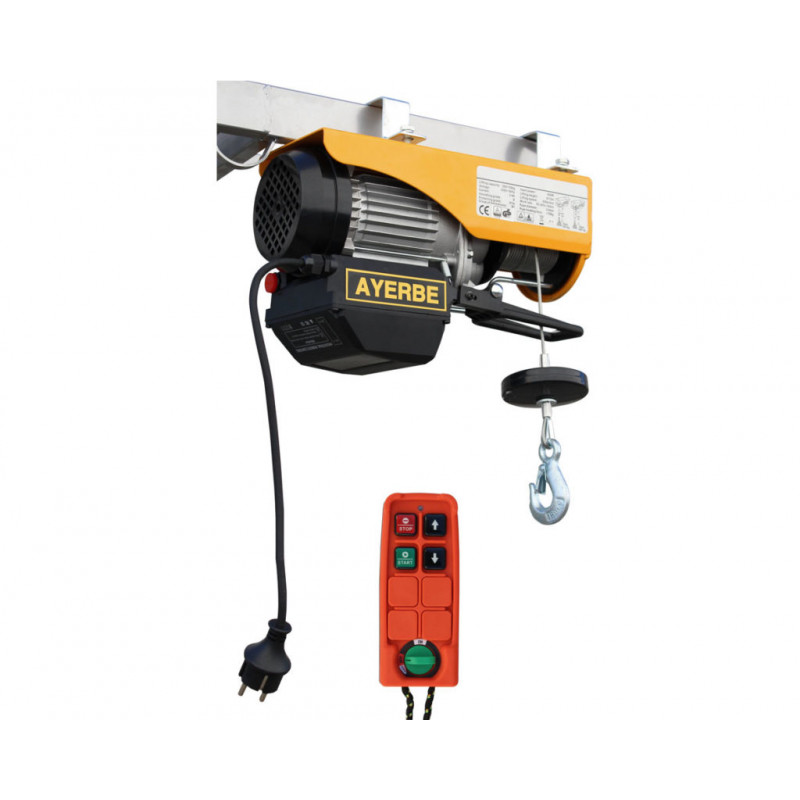 Electric hoist with remote control AY-200/400-T - 200 kg/12 m and 400 kg/6 m - 900W - 230V - AYERBE
