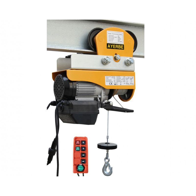 Electric hoist with cart and remote control AY-100/200-CT - 100 kg/12 m and 200 kg/6 m - 550W - 230V - AYERBE