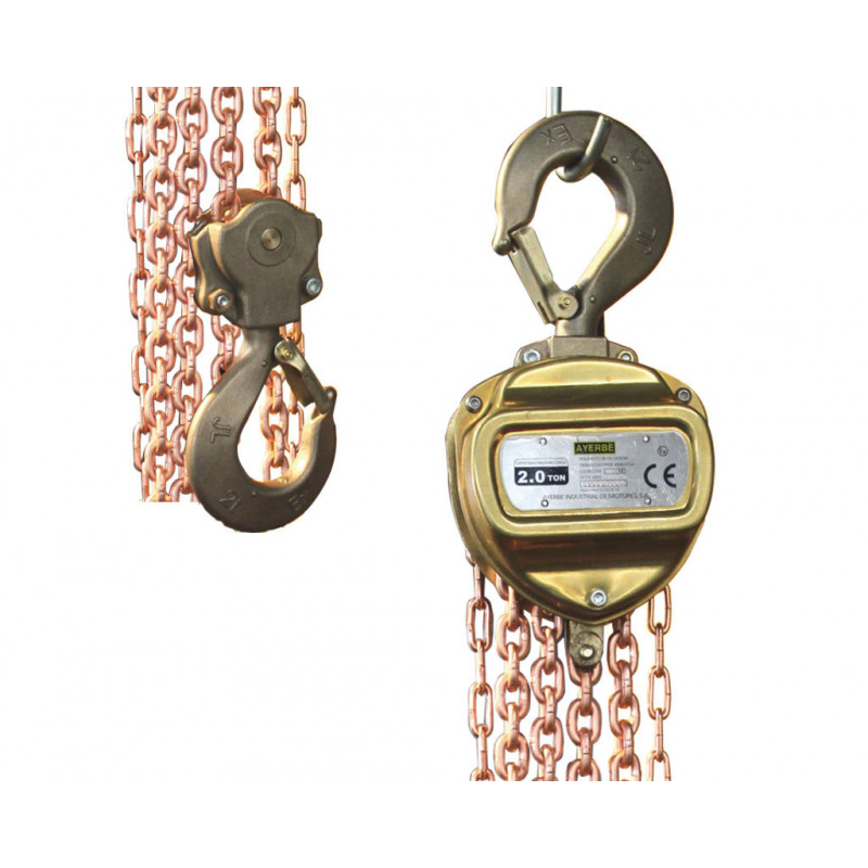 AY-PROF-1000-ATEX manual chain hoist - Max. capacity 1000 kg - 3 m - 1 chain - AYERBE