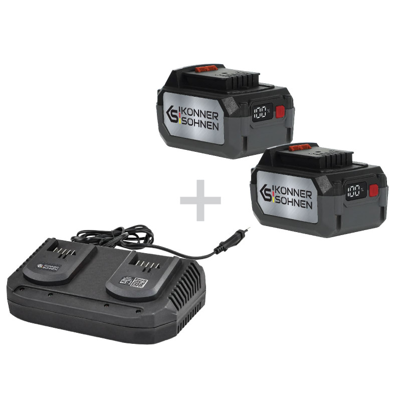 Battery charger + 20V KS-C35A+KS-20V4-1 lithium battery (2 pieces) - Konner & Sohnen