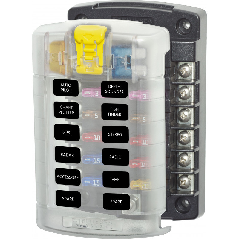 Fuse carrier box 12 circuits and 1 positive input with lid - Without packaging/notice - Blue Sea Systems