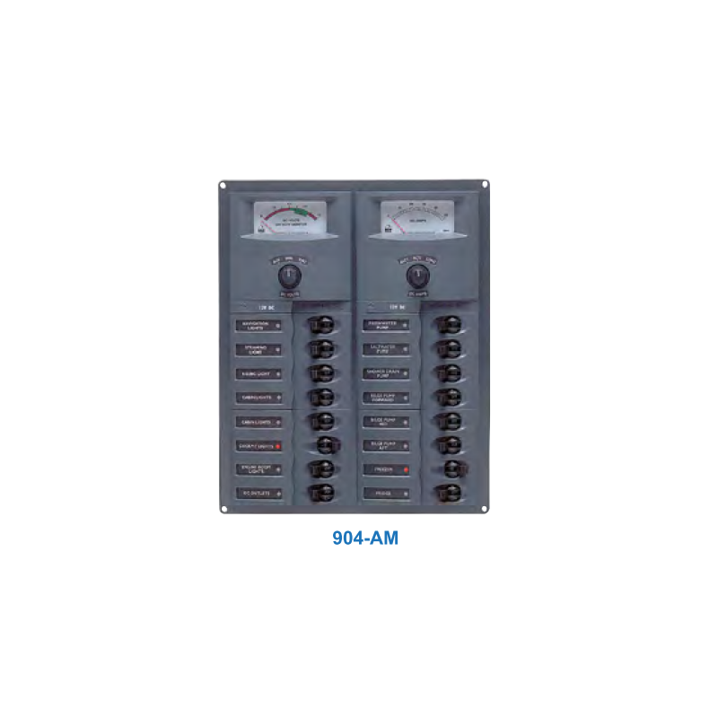 Tableau électrique 16 disjoncteurs CC avec voltmètre + ampèremètre analogiques - MARINCO BEP