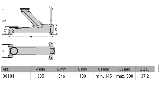 Cric hydraulique extra-plat 2T - KRAFTWERK 38112